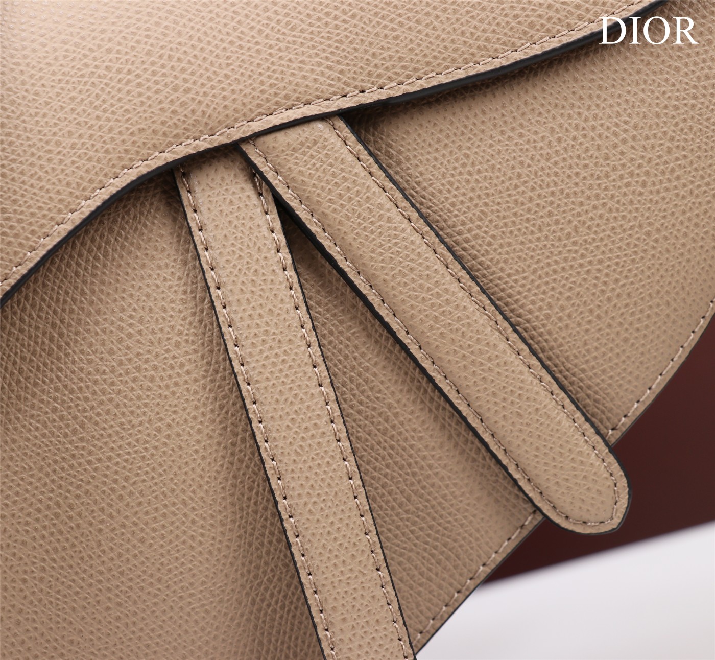 Saddle Bag with Strap Powder Beige Grained Calfskin